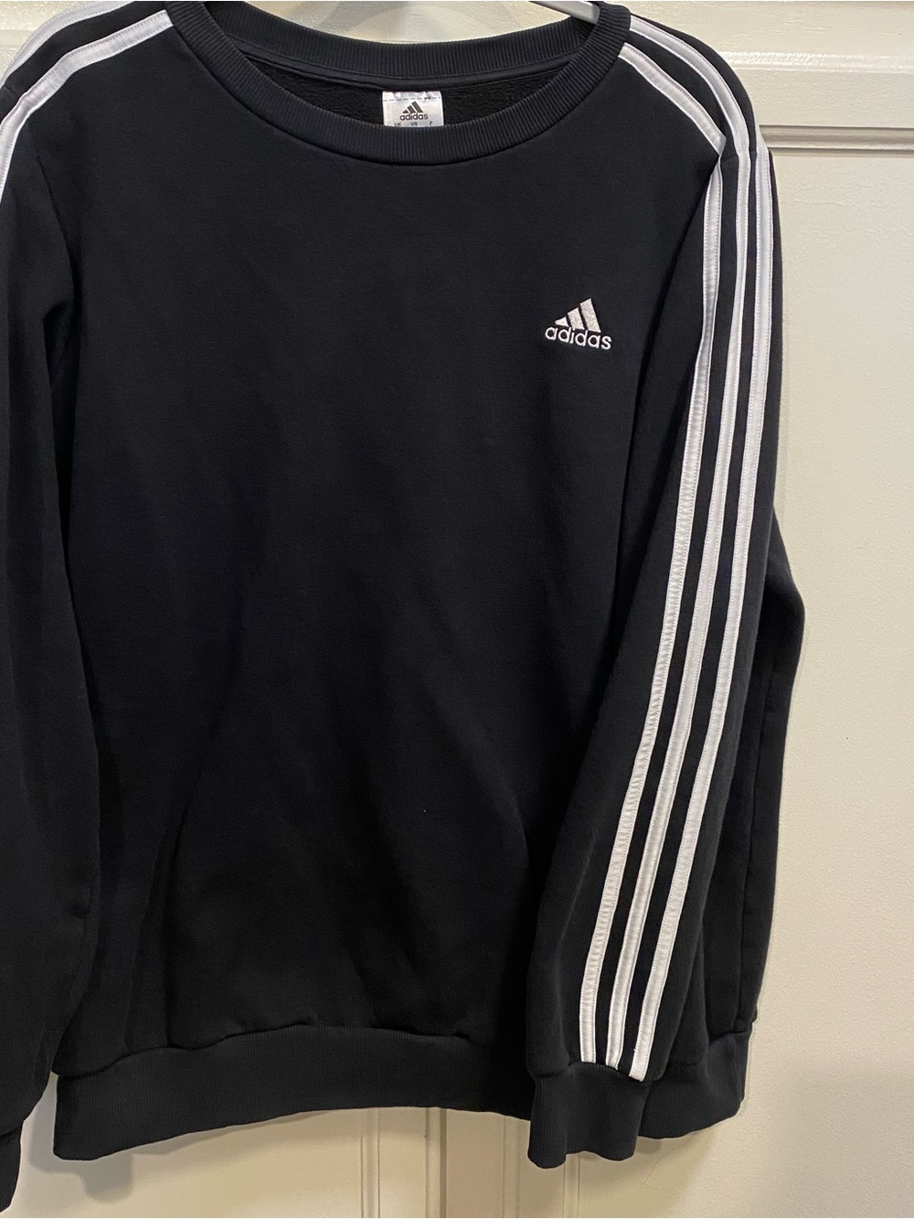 adidas Black Crewneck Sweater with White Three-Stripe Trim
